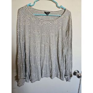 Lucky Brand Black Stripe Eyelet Stripe Top Women T Shirts‎